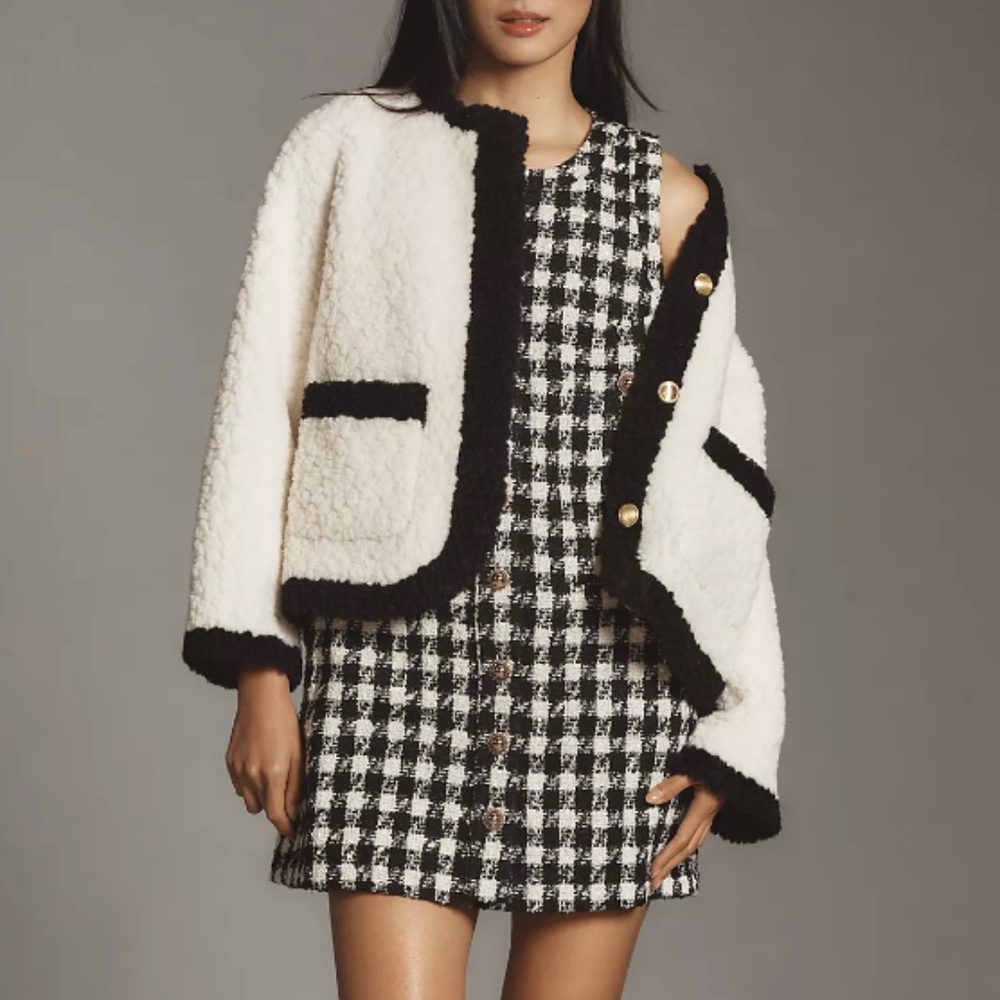 New Reformation Tropez Mini Dress - Black Check Tweed